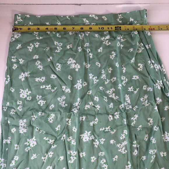 ASOS Womens Midi Slip Thigh Split Skirt sage green Daisy floral Size 12 NWOT - Picture 5 of 14